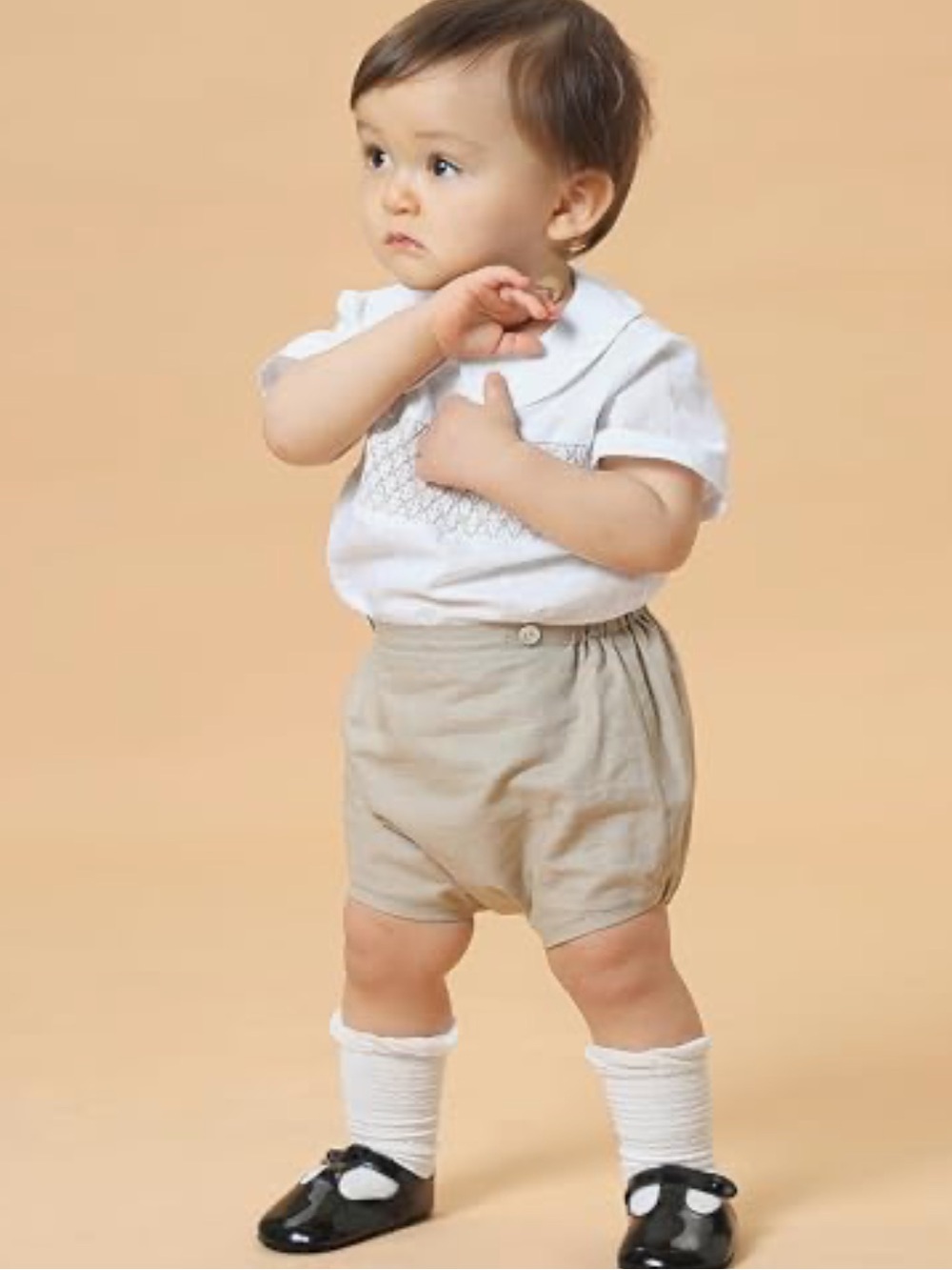 NEW Boutique Baby Boys Smocked Linen Button On Bubble Jon Jon Romper 2T 85 cm